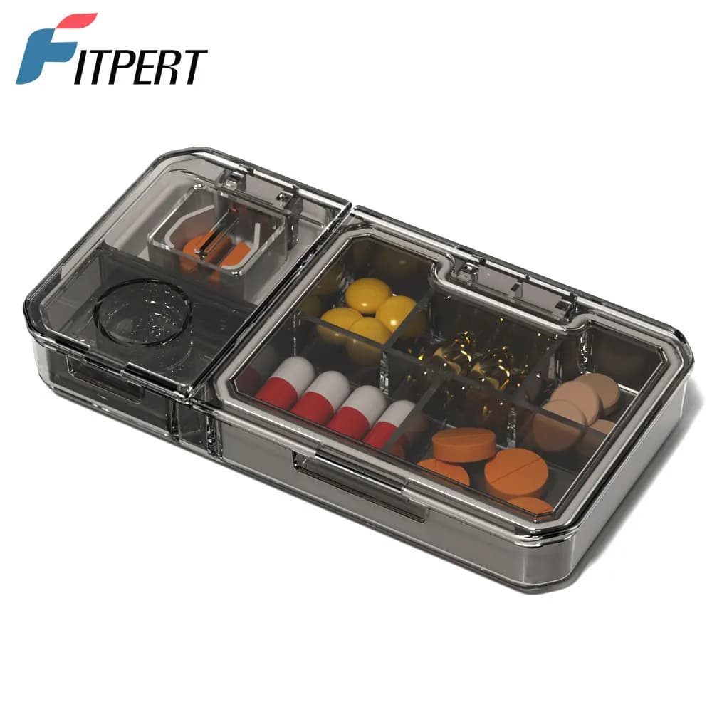 1 Pc Pill Organizer with Cutter Crusher, Travel Medicine Pill Organizer for Pocket Purse To Hold Vitamins Medication Supplements