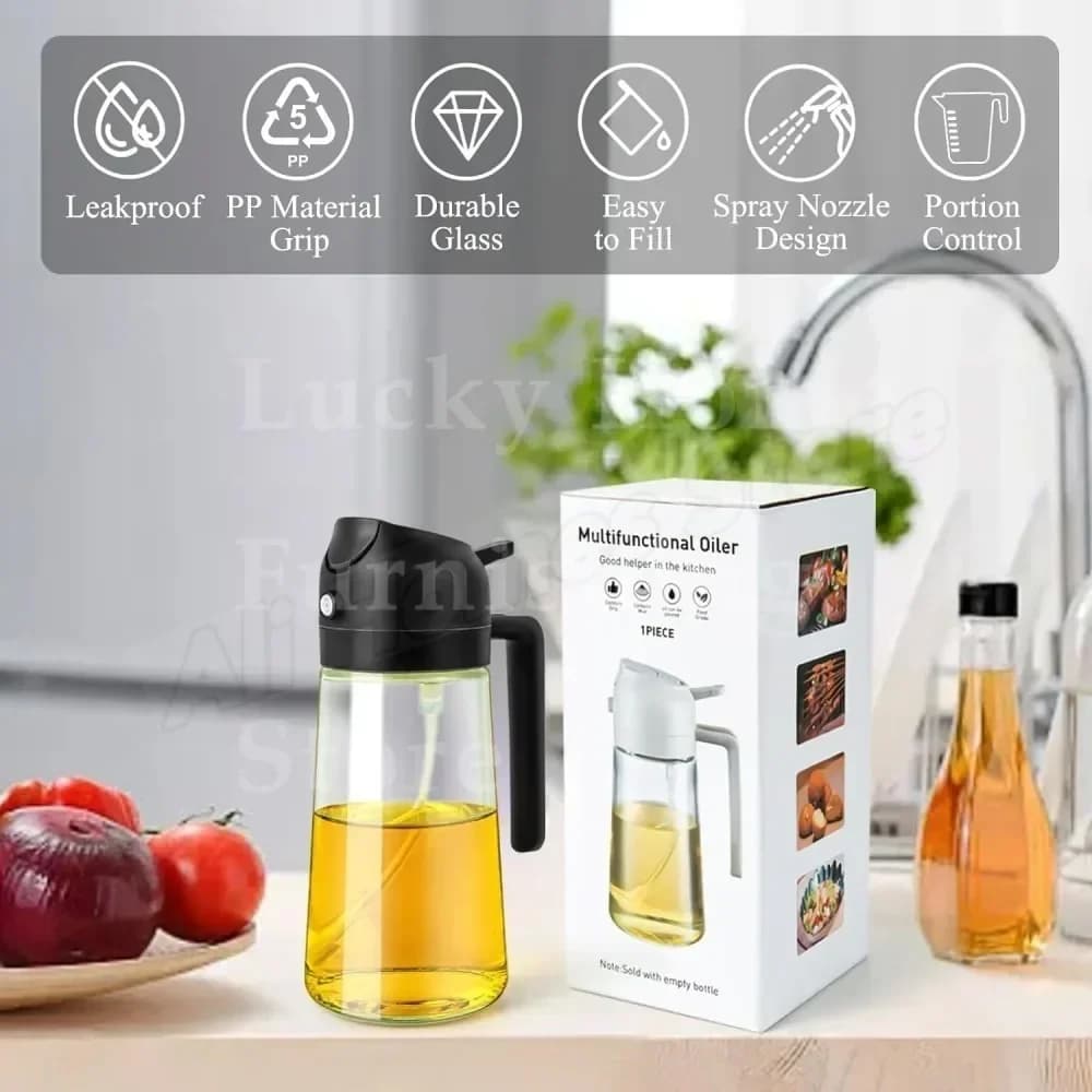 Spruzzatore e Dosatore di Olio 2 in 1 da 500ml, Bottiglia Spray in Plastica, Set di Accessori da Cucina, Spruzzatore per Olio 2/1pz per Campeggio e Barbecue