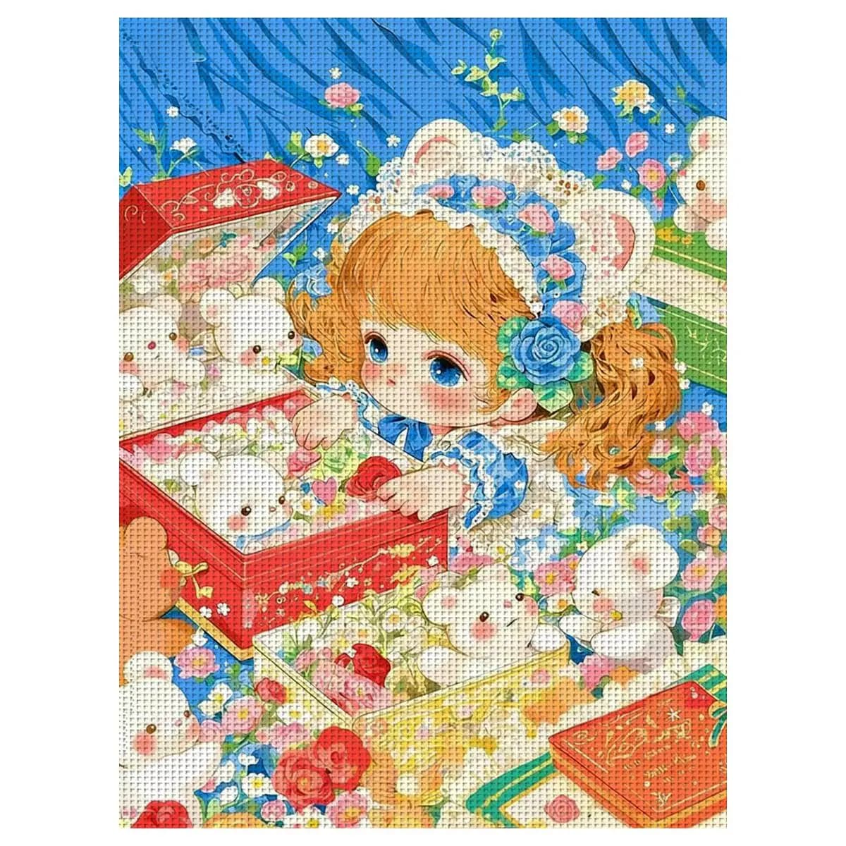 1pc 30X40CM/11.8*15.74inch Cute Princess Stamped Cross Stitch Kit DIY Kit 11/14/16CT DIY Embroidered Set DIY Cross-Stitch Set