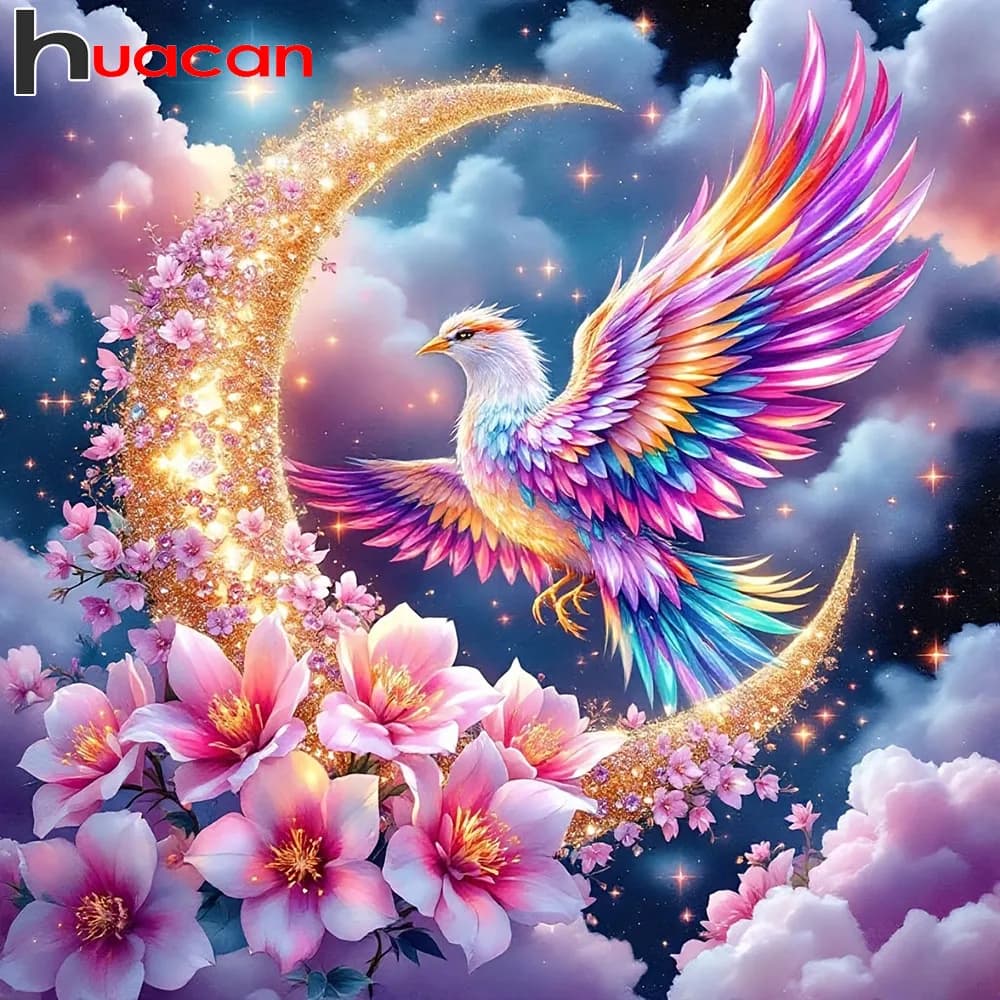 Huacan Pittura Diamante 5D Uccelli Animali Strass Quadrati e Rotondi Completi Mosaico Floreale Punto Croce Decorazione Stanza