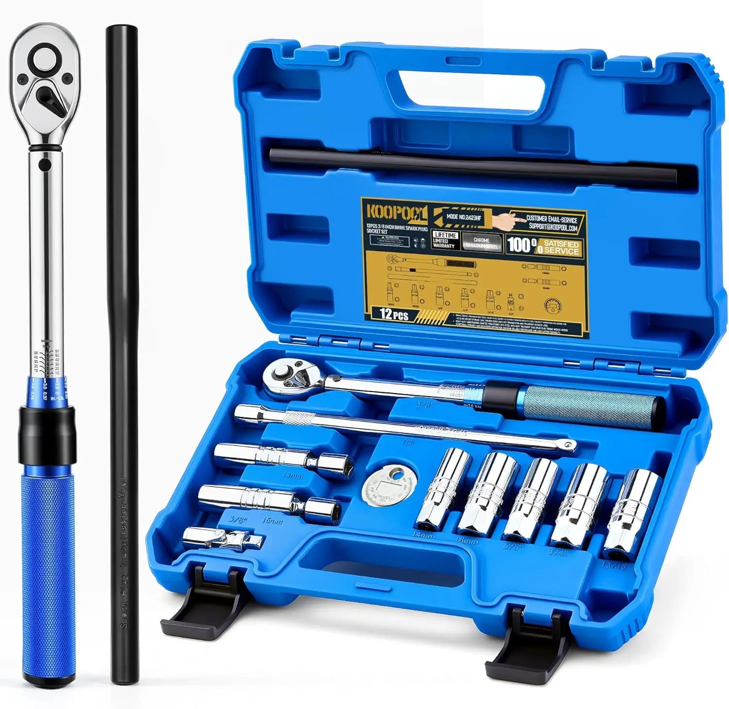 Set di 12 Chiavi Magnetiche per Candele con Chiave Dinamometrica, Strumento per la Regolazione dello Spessore e Prolunghe per Facile Manutenzione Auto