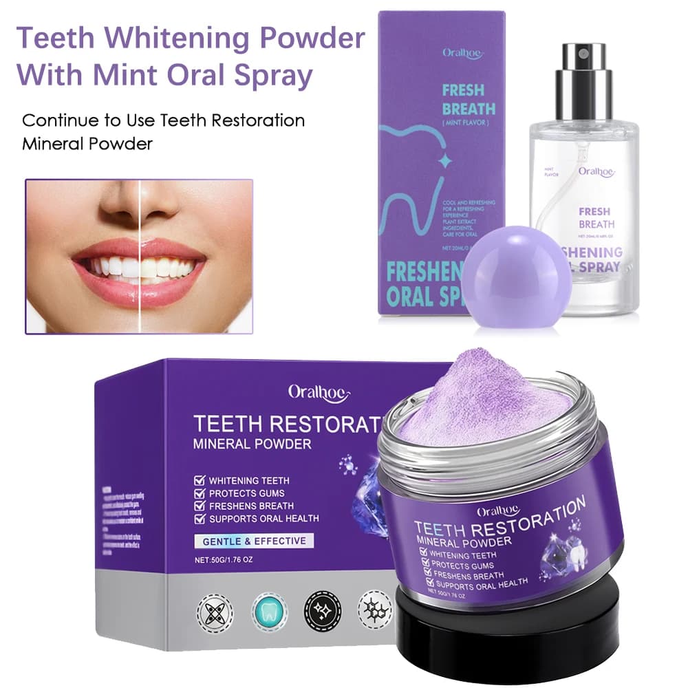 Ripristino dei denti Polvere minerale e menta Spray orale Sbiancamento dei denti Set per l'alito fresco Rimuovi macchie Pulisci orale Migliora l'odore
