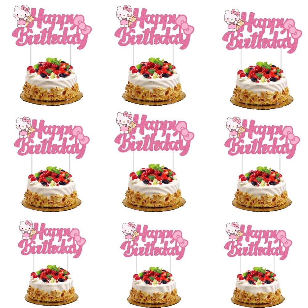 Hello Kitty Buon compleanno Topper per torta in acrilico Decorazione per feste Decorazione per torta di gatto Bandiera Cottura Forniture fai da te Baby Shower Bomboniere per ragazze
