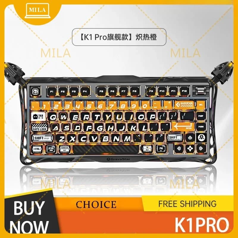 Per Gravastar K1 Pro Tastiera da gioco Tri Mode Wireless Personalizzato Meccanico Lato Inciso Copritasti in Lega di Alluminio Gaming Esports