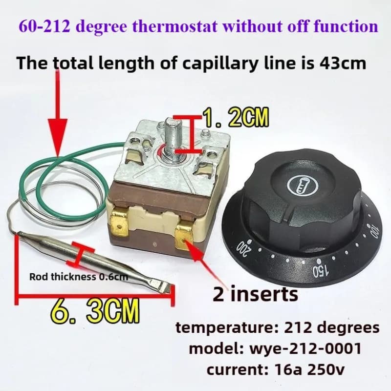 Termostato per forno elettrico e friggitrice ad aria con manopola a 200 gradi, serie WYE, WQS-230A2/245A, WQS-210-0011, ricambi per elettrodomestici per la cura personale