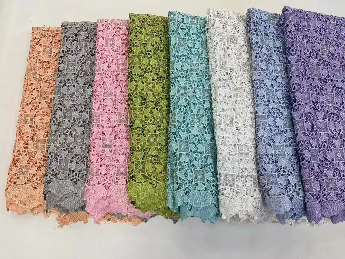 Luxury African Cord Lace Fabric With Stones High Quality French Guipure Voile Lace Evening Dress Material 5Yards 2025 Lastest