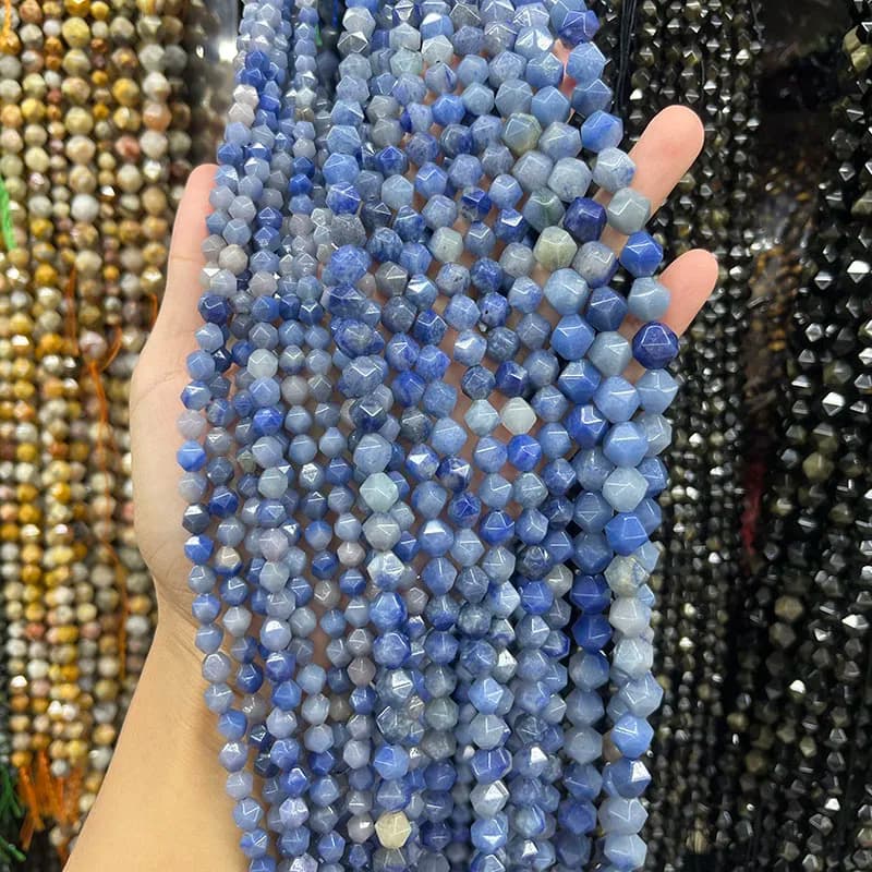 6/8/10 Perline di avventurina blu naturale sfaccettate allentate da 15 pollici per gioielli fai da te, collane, braccialetti, regali