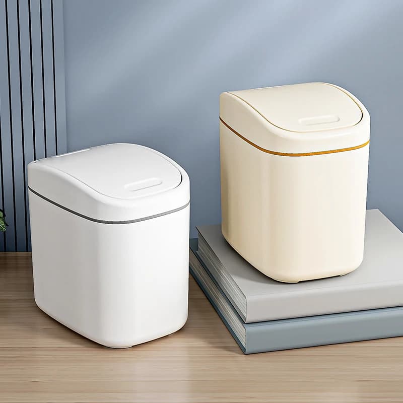 Cestino per Rifiuti con Coperchio Basculante, Contenitore Durevole con Coperchio Facile da Aprire, Scatola Salvaspazio per Casa, Camera da Letto, Bagno