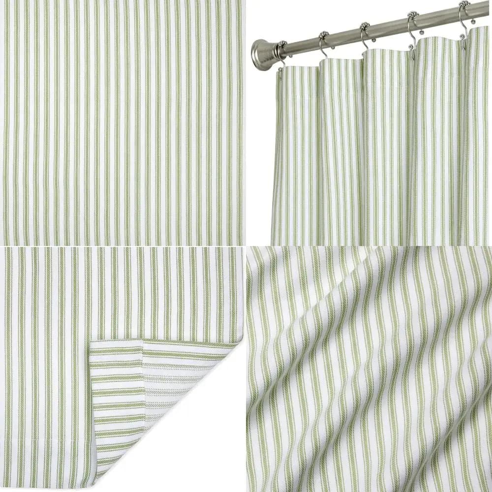 Tenda da doccia a righe in cotone verde e bianco, 72 W x 72 L