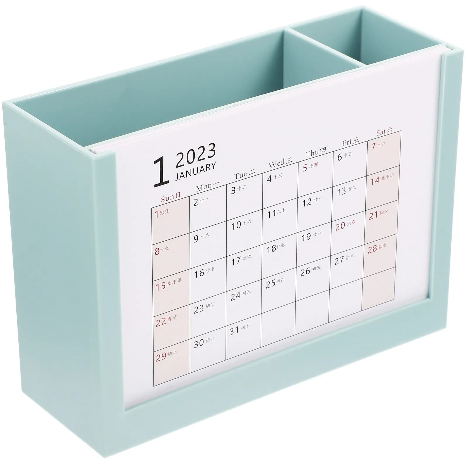 Portapenne da scrivania 2023 con calendario, scatola portaoggetti multifunzione, organizer per la pianificazione del tempo, custodia portaoggetti da scrivania, calendario da ufficio