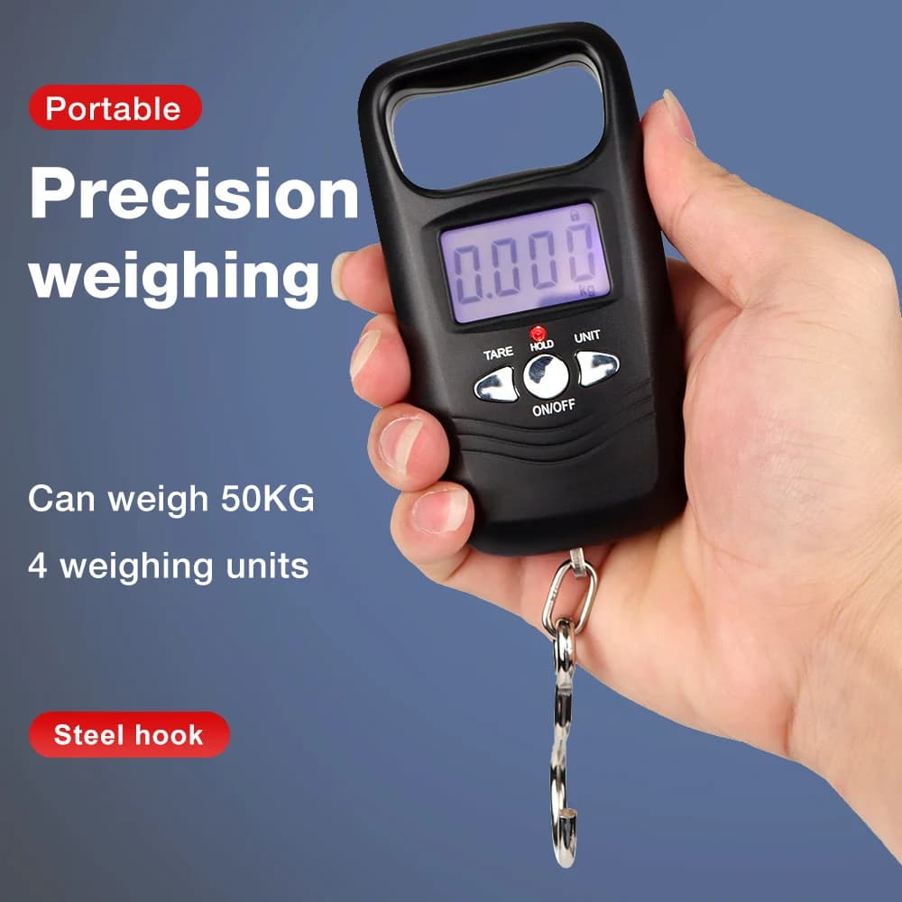 Mini bilancia sospesa da 50 kg bilancia elettronica portatile bilancia tascabile digitale LCD bilancia da pesca per frutta bagagli