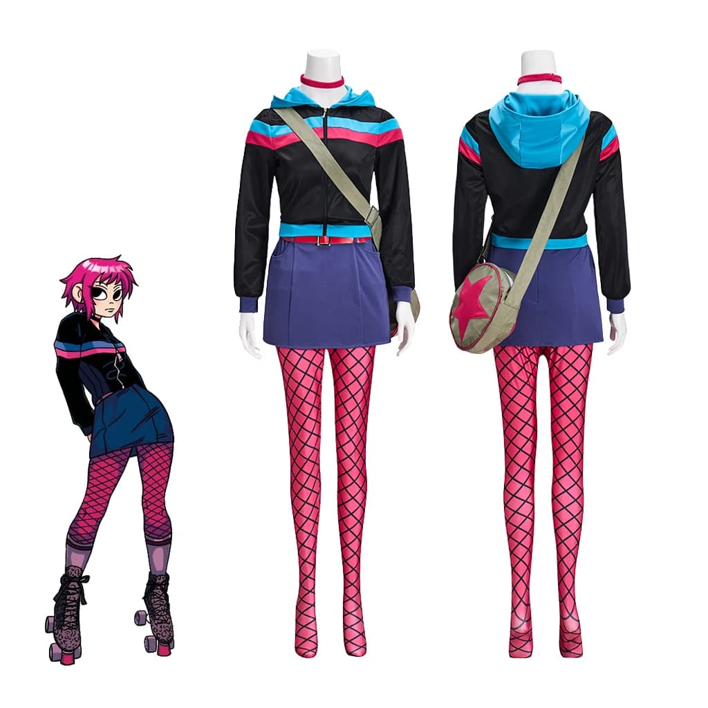 Costume cosplay fiori Ramona Scott Pilgrim Ramona vestito da pattinaggio con borsa vestito da gioco di ruolo per festa di carnevale di Halloween