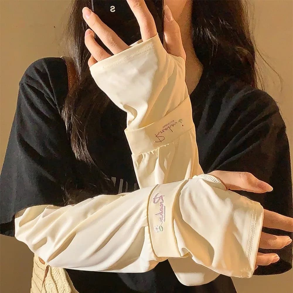 Protective Sink Arm Sleeves with Floral Embroidery, Solar Protection, UV Insulation, Cycling Gloves