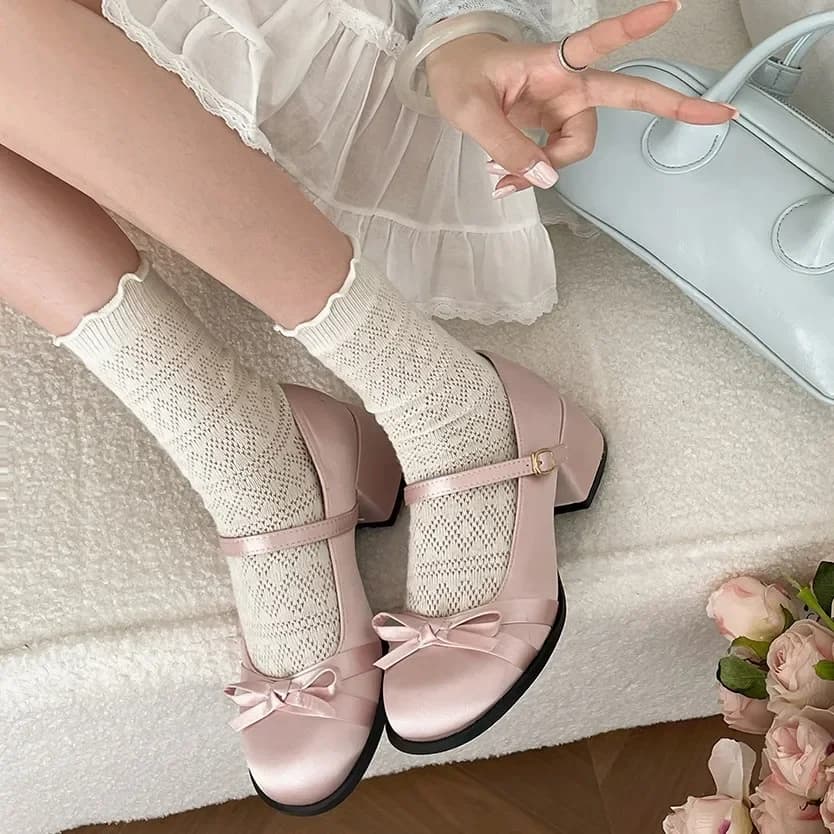 Scarpe Mary Jane da donna con tacco spesso con nodo a farfalla Scarpe da sera casual da donna con fibbia poco profonda primavera autunno