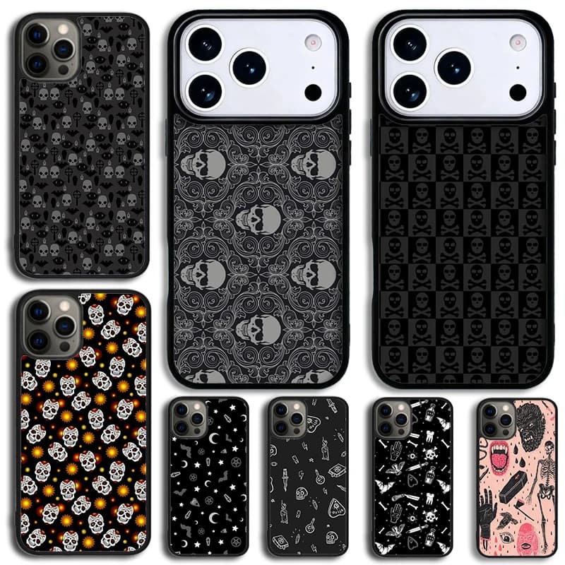 Skull Gothic Creepy Pastel Goth Phone Case For iPhone 14 Pro Max 15 13 12 16 17 Pro 11 Shockproof Silicone Cover Decor