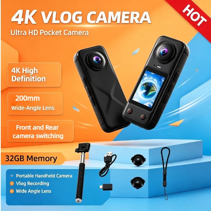 2026 New X5 Pro Handheld Action Camera 4K 200° Wide Angle 2.0" HD 1500mAh Battery Outdoor Sports Camera Panoramic Camera