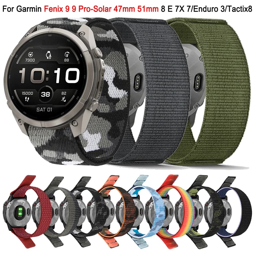 22mm 26mm Woven Nylon Strap For Garmin Fenix 9 9Pro-Solar 8 E 7X/Tactix 8 7 Pro/Enduro 3/Epix Gen 2 Breathable Replacement Bands