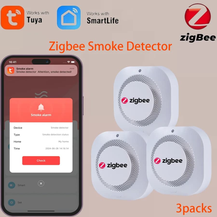 3 CONFEZIONI Tuya Zigbee Sensore di fumo Rilevatore di allarme antincendio Allarme di sicurezza domestica Il sensore di fumo deve funzionare con Tuya Zigbee Hub