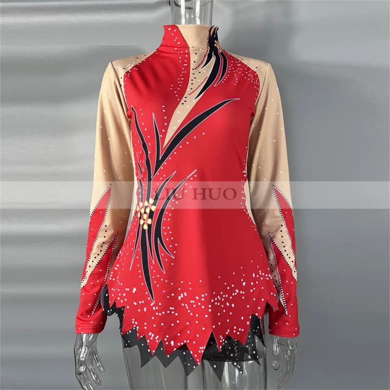 LIUHUO Donna Ragazza Adolescenti Personalizza Costume da balletto Rosso Prestazioni Competizione Body Pattinaggio di figura sul ghiaccio Vestito Danza Kid Roller