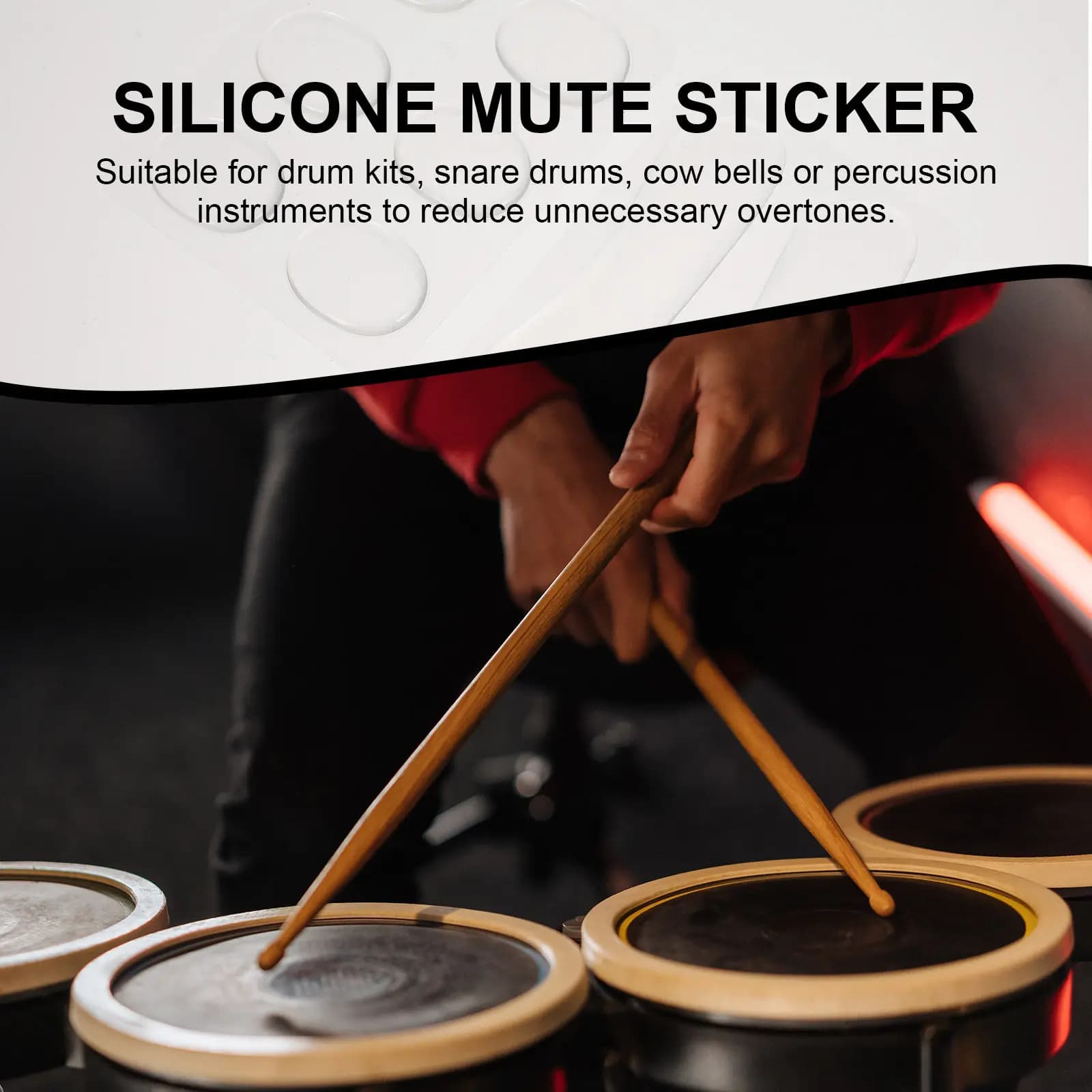 Set di 16 Cuscinetti Smorzanti in Silicone Premium per Batteria, Riutilizzabili, con Forte Adesione, Tappetini Silenziatori per Riduzione dei Suoni di Sovrapposizione, Accessori per Strumenti