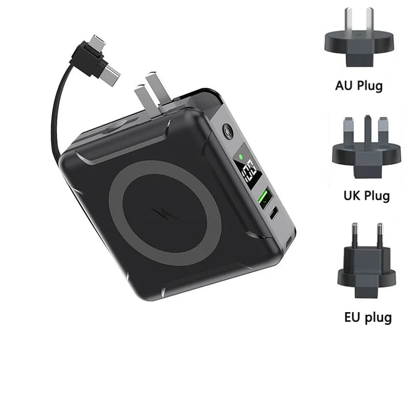 10000mAh Magsafe Power Bank with AC Plug Cable Wall Charger 22.5W Wireless Fast Charger for iPhone 15 14 Huawei Xiaomi Powerbank