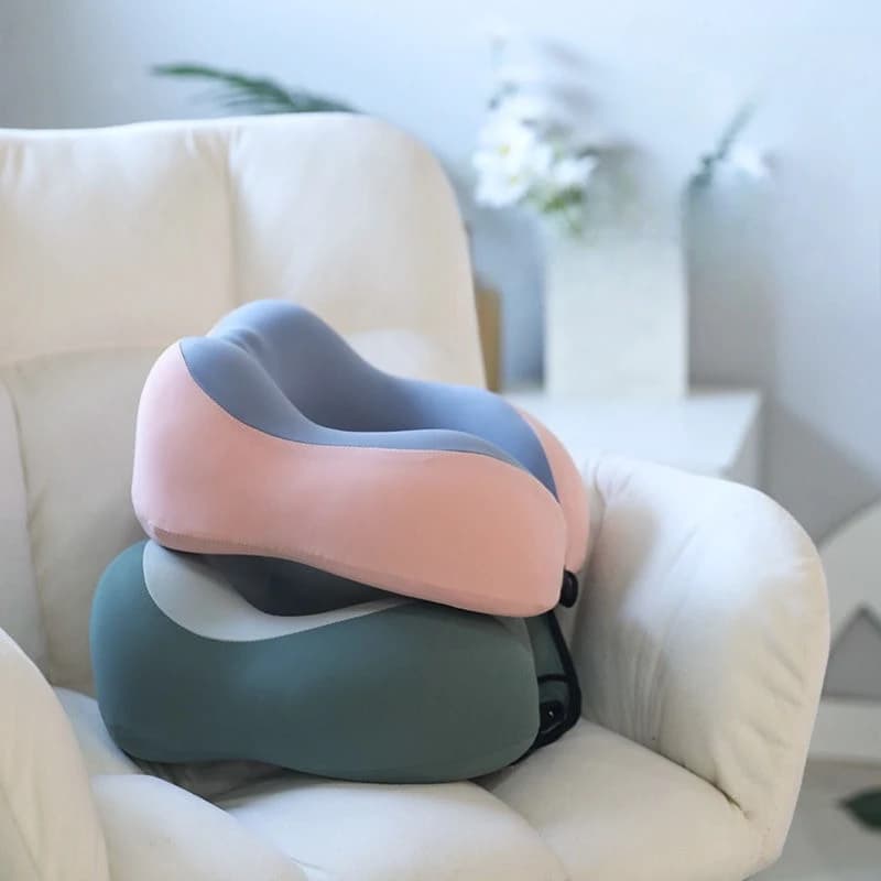 Cuscino da viaggio in memory foam a forma di U, traspirante, in seta ghiacciata, portatile e pieghevole, per aereo, auto, ufficio (1 pezzo)