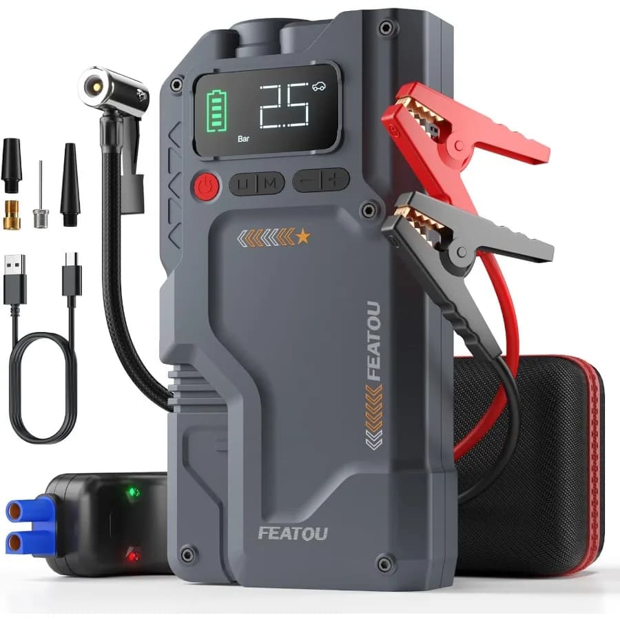 Avviatore portatile 5 in 1 con compressore d'aria e gonfiatore digitale per pneumatici per veicoli diesel da 8,5 litri o 7,0 litri 4500A Peak Powe