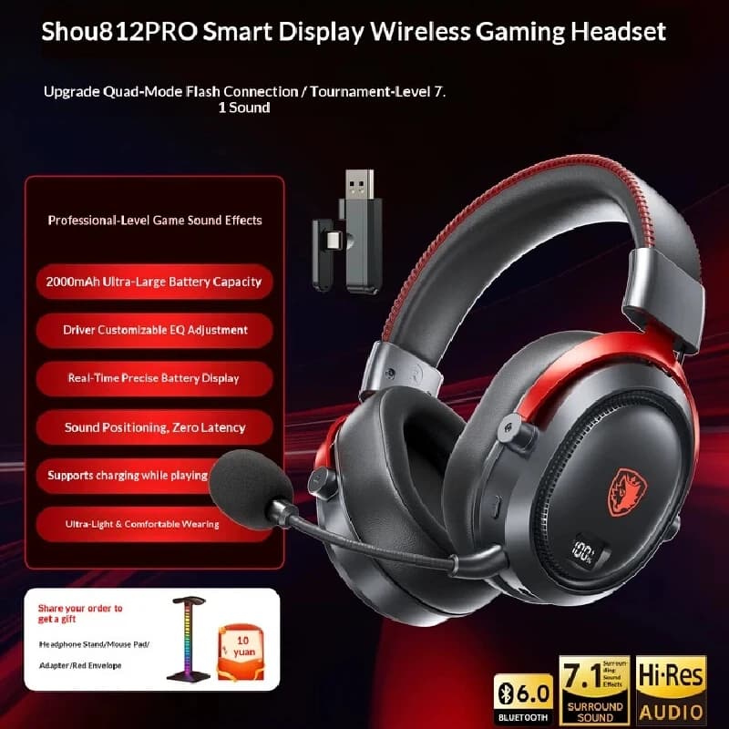 Sades 812pro Cuffie da gioco wireless Bluetooth over-ear con microfono Suono surround virtuale 7 1 per PC E Sports Delta Force