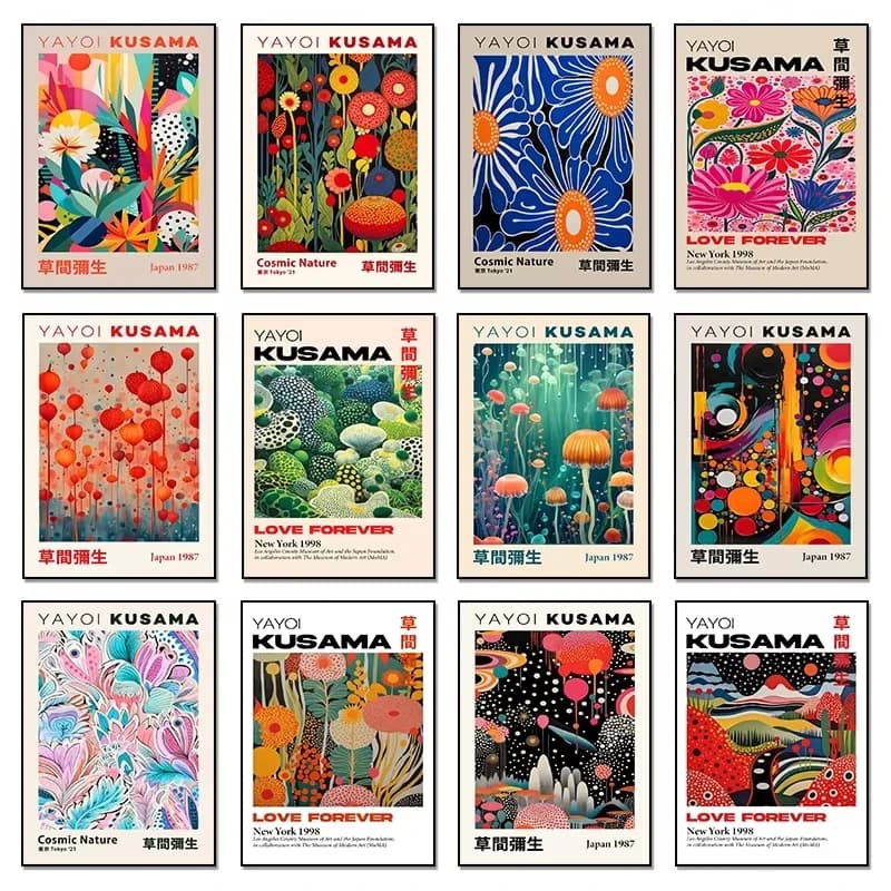 Yayoi Kusama Mountain Abstract Mobile Japanese Art Exhibition Poster Diamond Paintings Wall Art Pictures Living Room Home Deco