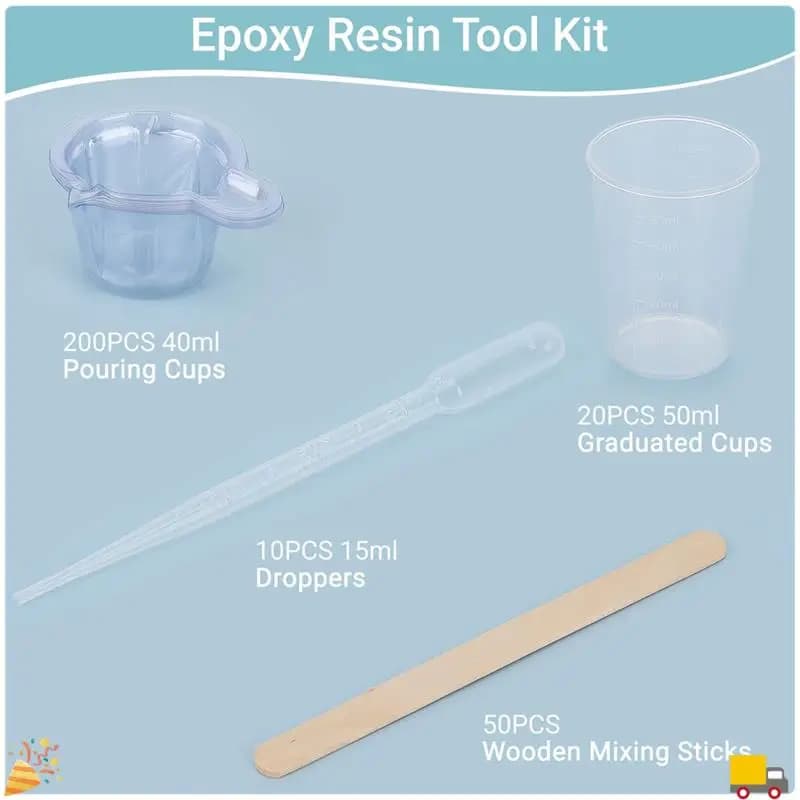 A32HOT-Kit di strumenti in resina epossidica, confezione da 20 bicchieri graduati in plastica, confezione da 200 misurini usa e getta da 40 ml, confezione da 10 contagocce da 15 ml