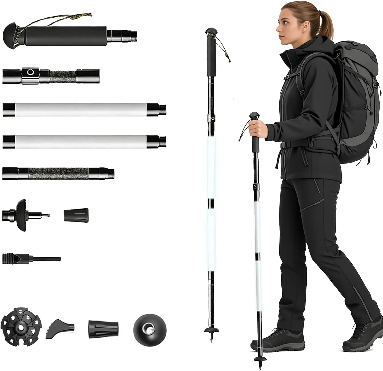 LED Trekking Pole,Lightweight Hiking Poles for Women&Men,Collapsible Walking Sticks for Travel, Multifunctional Walking Sticks f