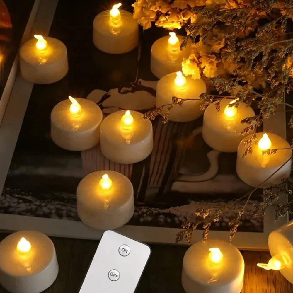 Candela LED Elettronica Senza Fiamma con Telecomando, Illuminazione LED con Effetto Fiamma Tremolante, Luci da Tè per Matrimoni, Feste e Decorazioni Domestiche