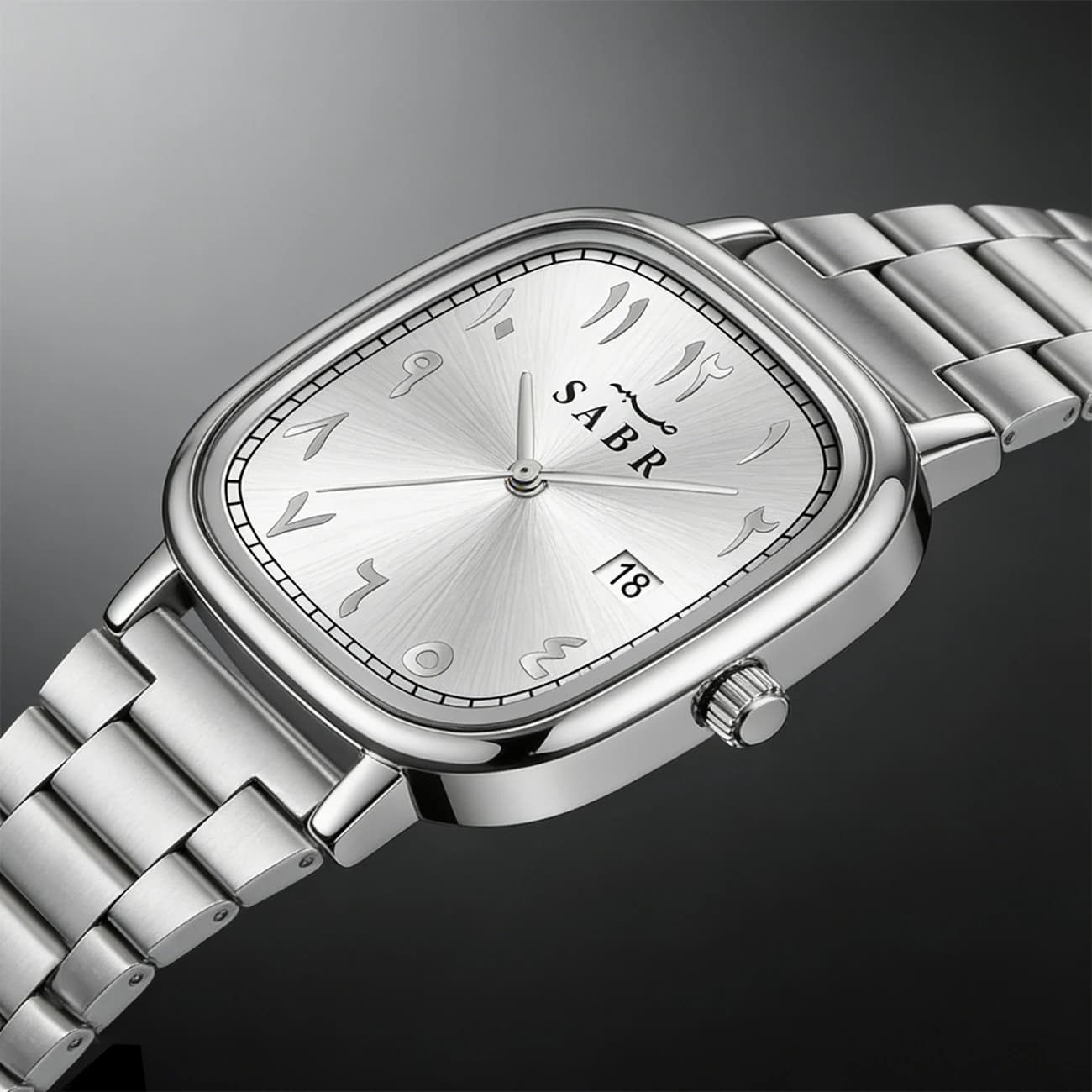 SABR high-quality brand watch silver alloy square Arabic numeral quartz watch men's business sports waterproof watch