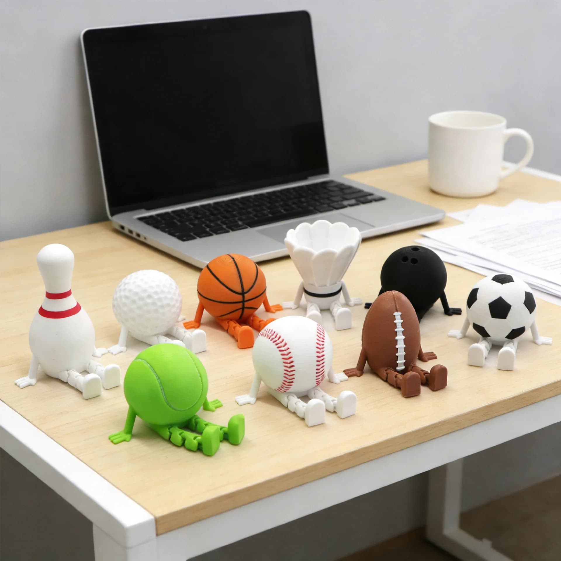 Figurine Sportive Stampate in 3D, Mini Ornamenti: Calcio, Bowling, Basket, Tennis, Baseball, Rugby, Badminton, Golf, Decorazioni da Scrivania e per Feste