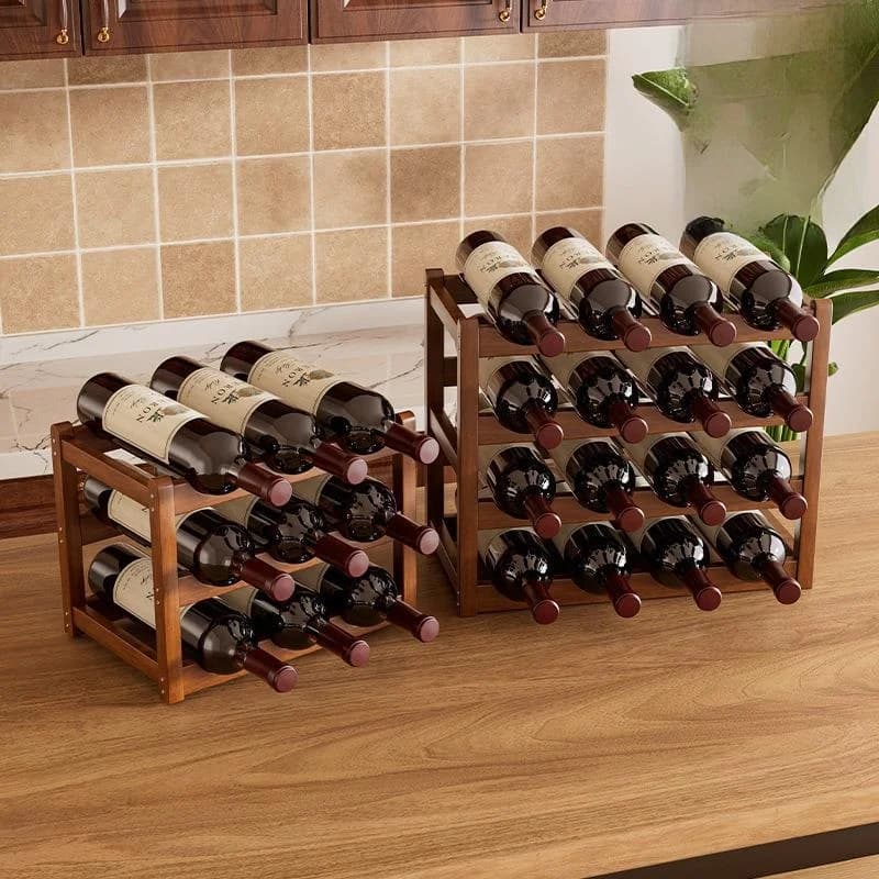 Open-Style Red Wine Cabinet Display Rack Home Use Wine Bottle Storage Shelf Bamboo Material Tabletop Wine Rack Organizer