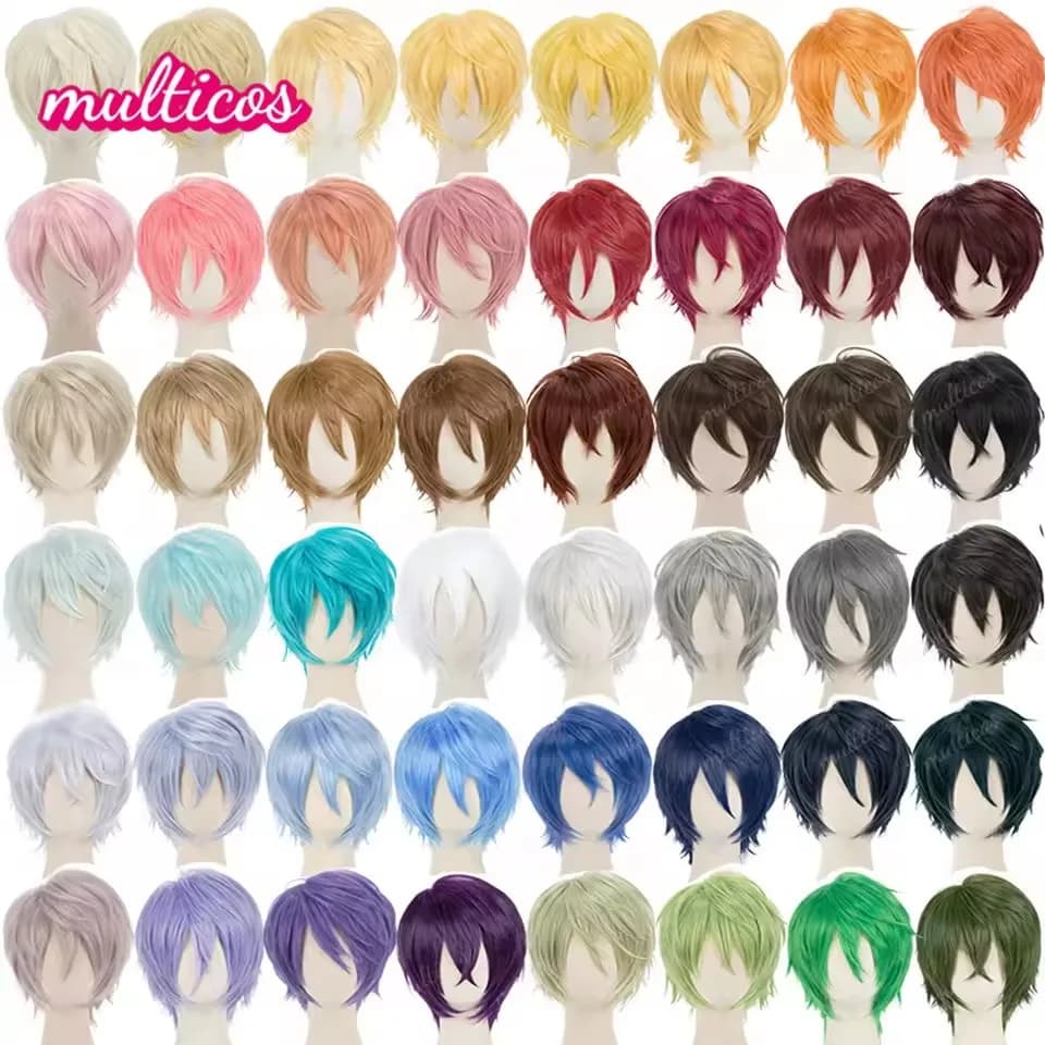 Colors Short Straight Cosplay Wig Layered Shaggy Fluffy Red Pink Brown Green Blue Heat Resistant Synthetic Hair Party Anime Wigs