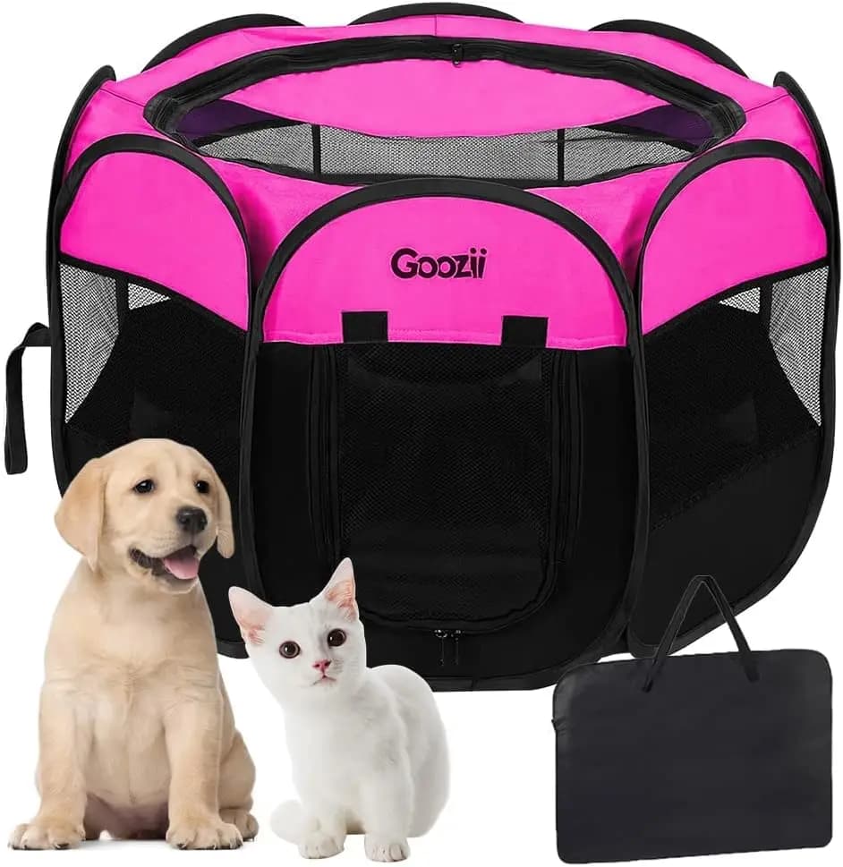 Recinto Portatile Pieghevole per Animali Domestici con Copertura Superiore con Cerniera, Tenda per Interni ed Esterni per Gatti, Cani e Piccoli Animali (Piccolo Rosa)