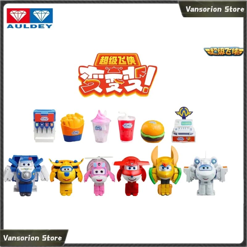 AULDEY Super Wings Black Gold Burger Coke Set Transforming Robot Playhouse Educational Toys Interesting Action Figures Gift