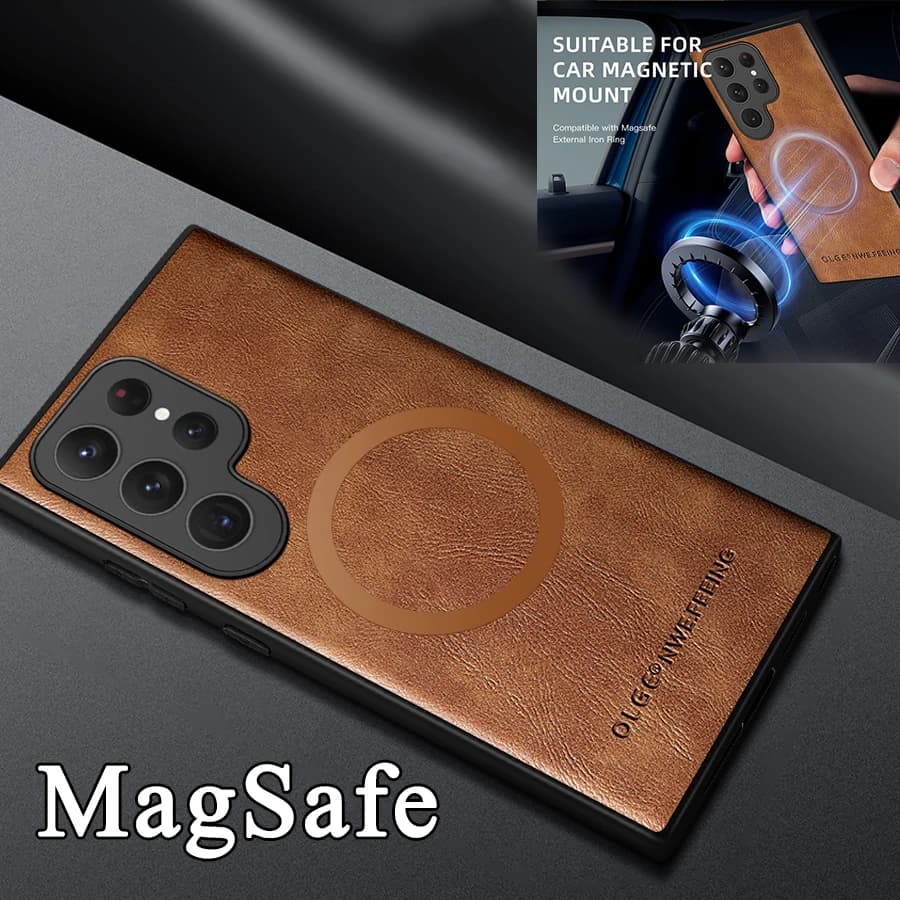 Custodia in pelle magnetica per Samsung Galaxy S25 S24 Ultra S20 S21 S23 S22 Note 20 Plus S25Ultra Car Wireless Charge Magsafe Cover