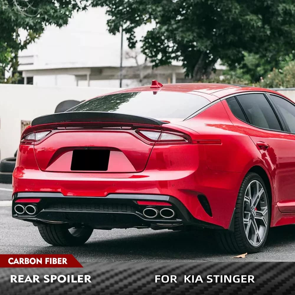 Per Kia Stinger 2018-2023 In Fibra di Carbonio Spoiler Posteriore Tronco Boot Racing Spoiler Ala Body Kit Accessori Ala Labbro FRP Nero