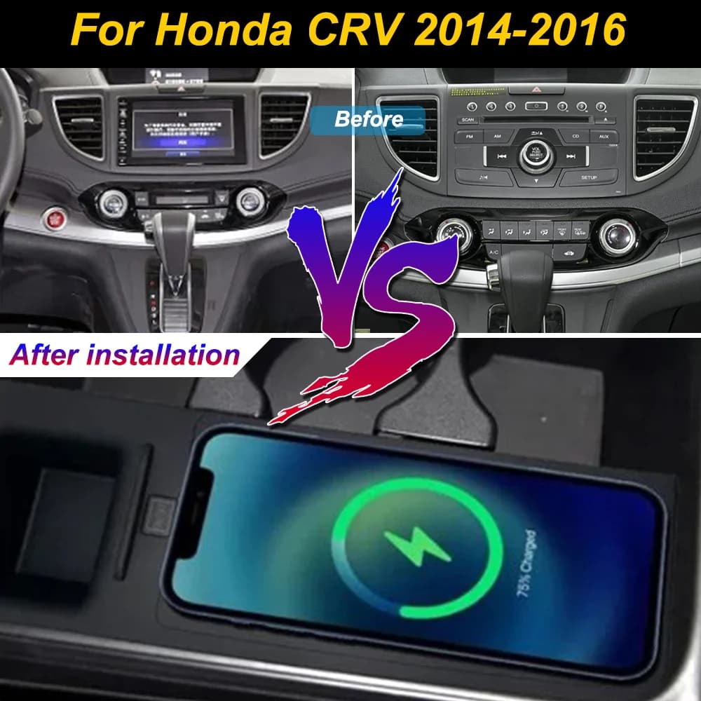 2 Din for Honda CRV 2014 2015 2016 Car Wireless Mobile Phone Charger Center Console Storage 18W iphone fast charge plate holder
