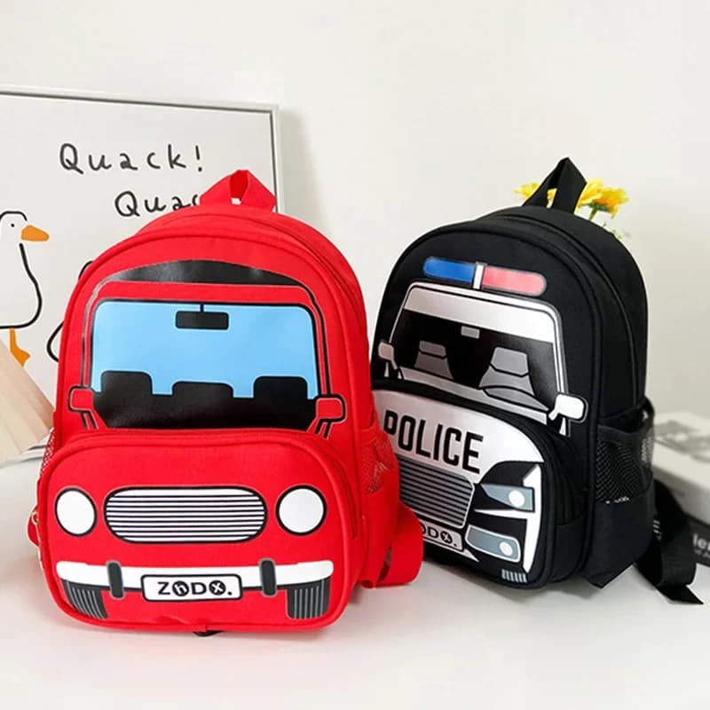 Zaino per bambini alla moda, piccolo zaino per auto della polizia, per ragazzi e ragazze, zaino per snack per asilo