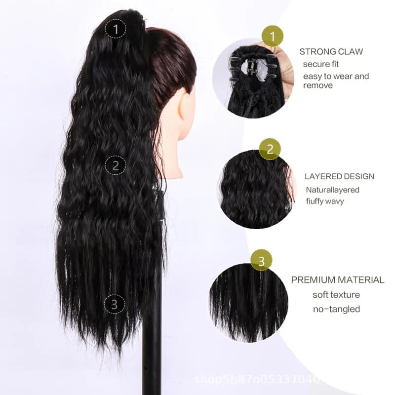 New European and American Style Clip Wig for Women, Ricci Hair, Vaporosis Natural Curtains, Black Wig at Treccine