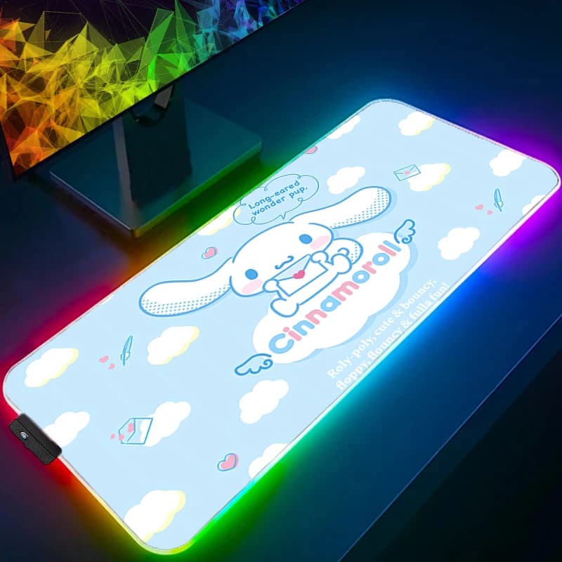 RGB Cinnamoroll Professional Lock Edge E-sport Players Speed PC Gaming Rubber Keyboard Retro Illumination LED desk mouse pad