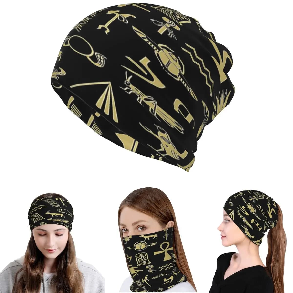 Ancient Egypt God Horus And Anubis Egyptian Pharaoh Bandana Neck Gaiter Magic Scarf Face Mask Beanies Hat for Adult Winter