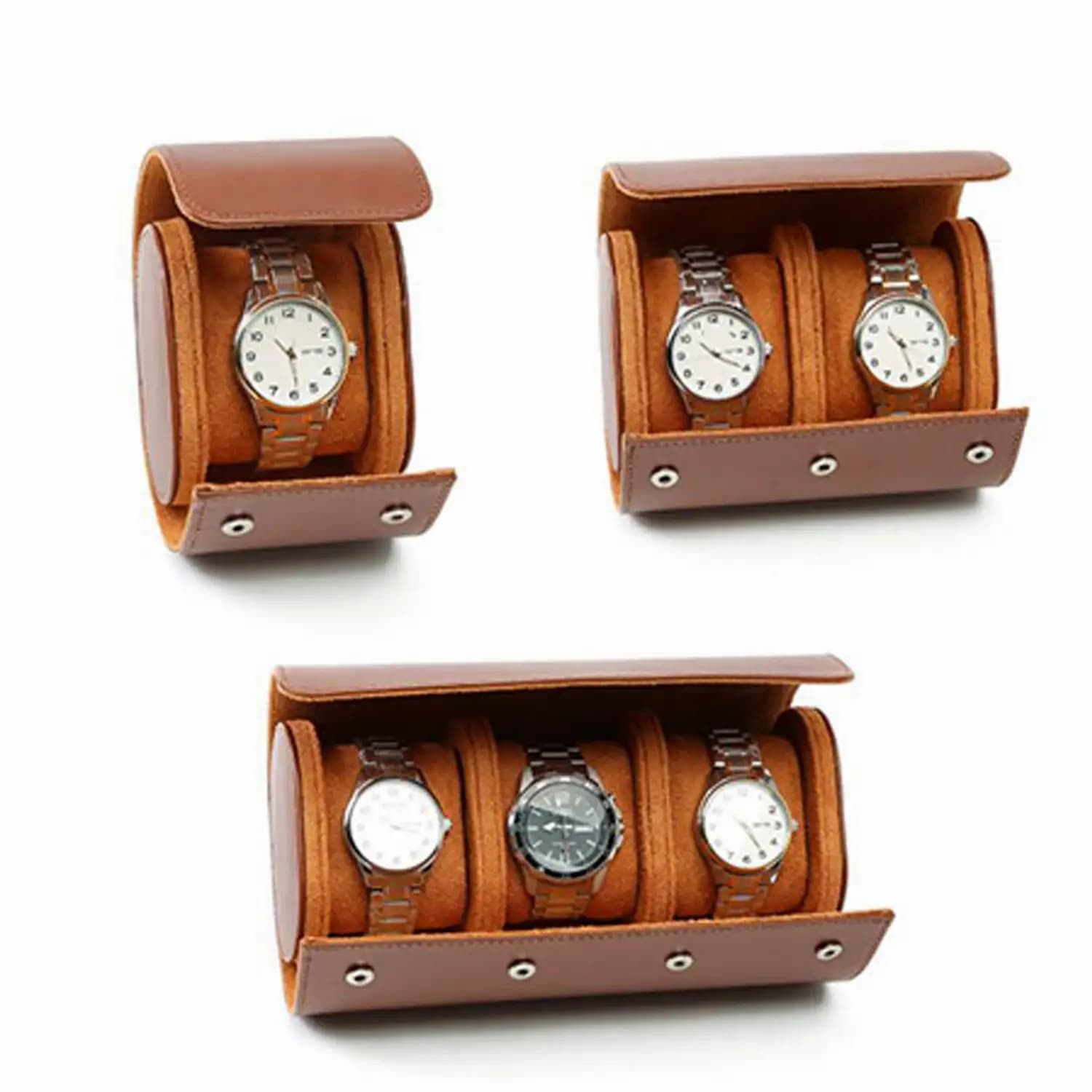 Custodia da viaggio per orologio da uomo e da donna, 1 slot, organizer in pelle marrone, custodia per orologio portatile, cuscino rimovibile