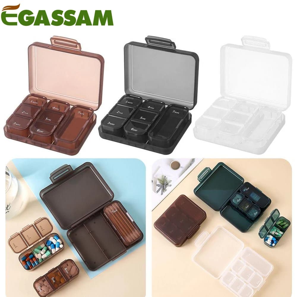 1PCS Portable Pill Organizer, Pill Box with 7 Compartments, Small Pill Case for for Vitamins/Fish Oils/Supplements