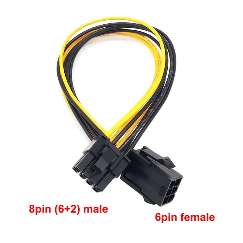 Cavo di prolunga per conversione di alimentazione GPU da 20 cm 6 pin femmina a 8 pin (6 + 2) maschio Scheda grafica video Cavo di alimentazione PCIE da 6 pin a 8 pin 1 pz