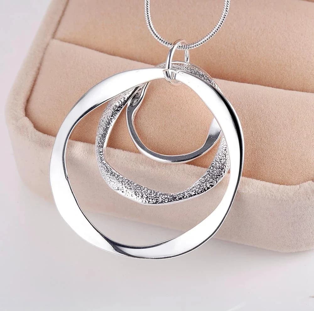 Ciondoli Nobel Collana con ciondolo a tre cerchi in argento sterling 925 Boemia per le donne Gioielli da sposa di moda Regali di Natale per feste