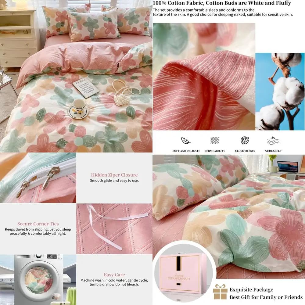 Set Copripiumino Queen in Cotone Comfort con Lenzuolo con Angoli e 2 Federe, Chiusura con Cerniera, Design Cartoon per Tutte le Stagioni
